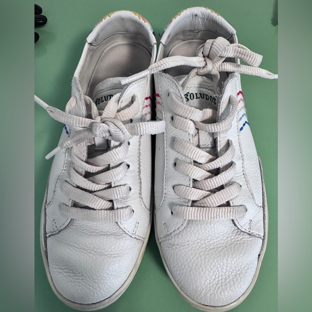 Soludos White Leather Sneakers with Rainbow Accents, size 7.5 - Picture 4 of 5